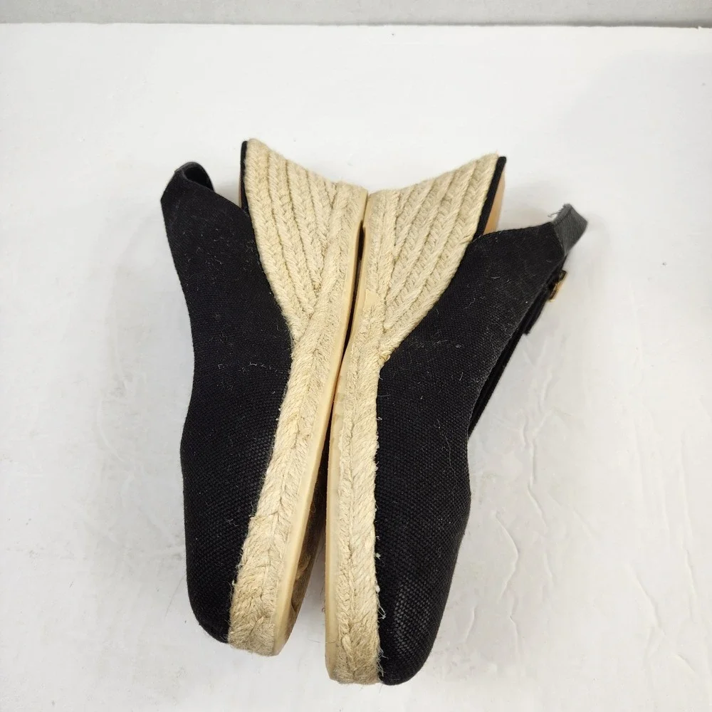 Talbots Black Canvas Slingback‎ Wedge Espadrille Heels Women's Size 7.5M